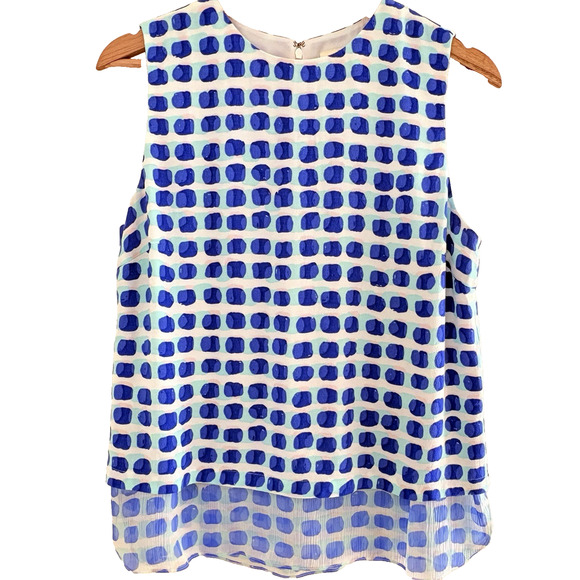 KATE SPADE Sleeveless Blouse Top Sz Small Watercolor Blue Dots Coastal Preppy - Picture 1 of 12